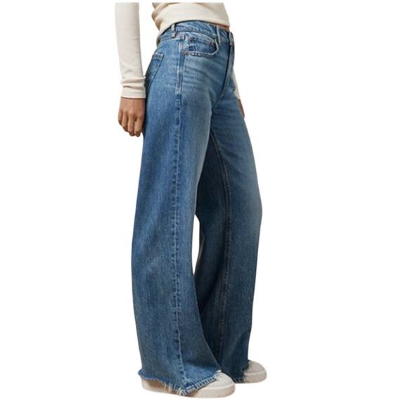 American Eagle 8 Super High Rise Baggy Wide Leg Jeans 90s Skater Distressed - Picture 1 of 14